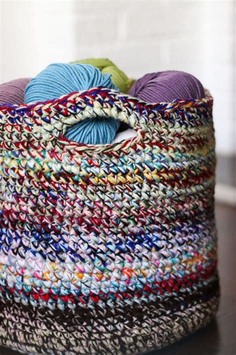 Scrap Yarn Crochet Basket Scrapbusting Idea My Poppet Makes