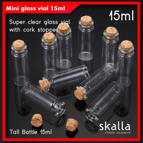 Jual Botol Kaca Mini Vial Tutup Gabus Kayu Cork Kecil 15ml Clear