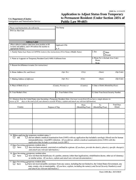 Application To Adjust Status From Temporary To Permanent Resident Form