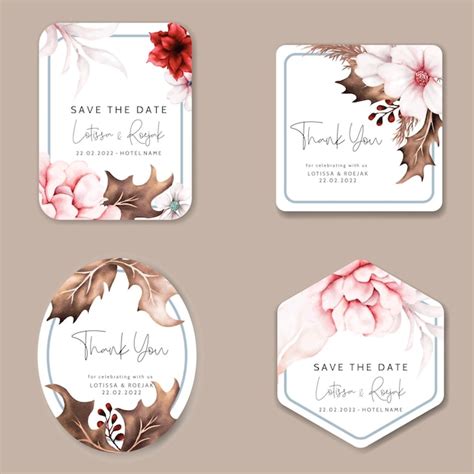 Premium Vector Watercolor Rose Flower And Dried Leaves Label Collection