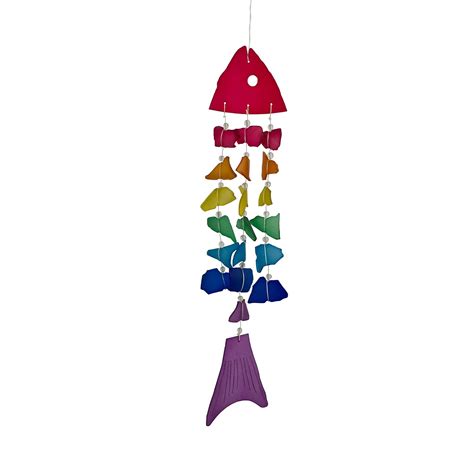 Cohasset Gifts Tumbled Glass Wind Chime Rainbow Fiberglass Fins