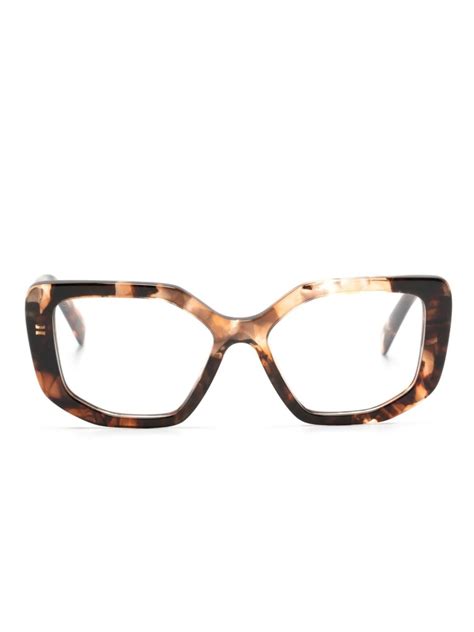 Prada Eyewear Logo Print Cat Eye Frame Glasses Brown FARFETCH