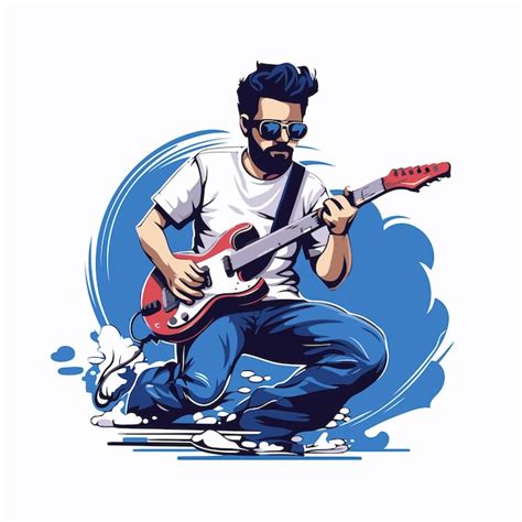 Guitarrista tocando la guitarra eléctrica en el hielo Ilustración