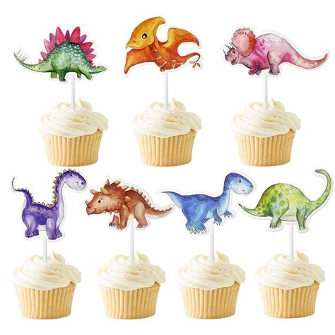 42 Pcs Watercolor Dinosaur Cupcake Toppers Dinosaur Cake Toppers For