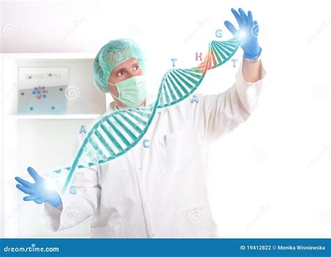 Researcher Holding Up A DNA Strand In The Lab Stock Photography Image