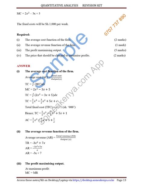 Quantitative Analysis Revision Kit Kasneb Cpa Atd Cs Ccp Cifa Cffe Notes