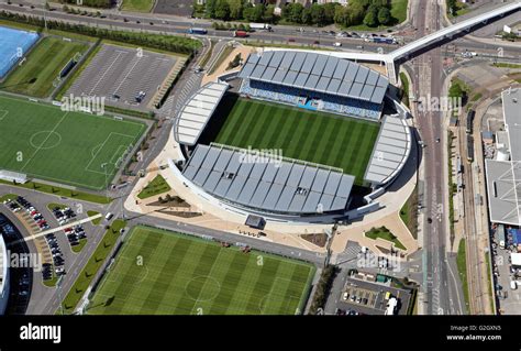 aerial view of Manchester City Football Academy, Etihad Stadium ...