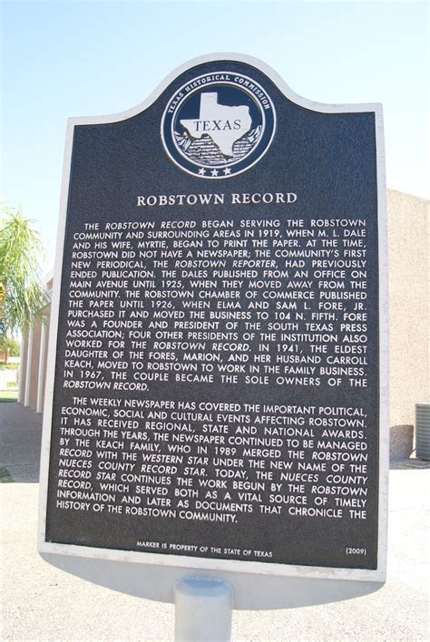 Robstown Record - TEXAS HISTORICAL MARKERS