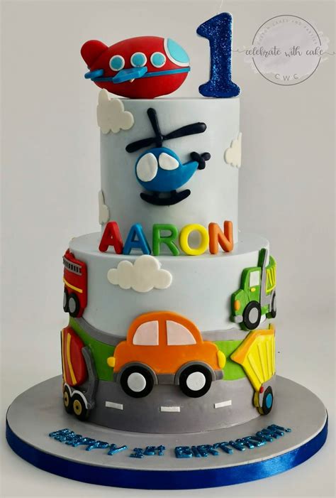 Celebrate With Cake Transport Themed 1st Birthday 2 Tier Cake