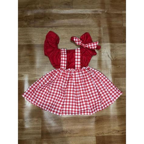 Salopete Xadrez Infantil Vestido Junino Vermelho Jardineira