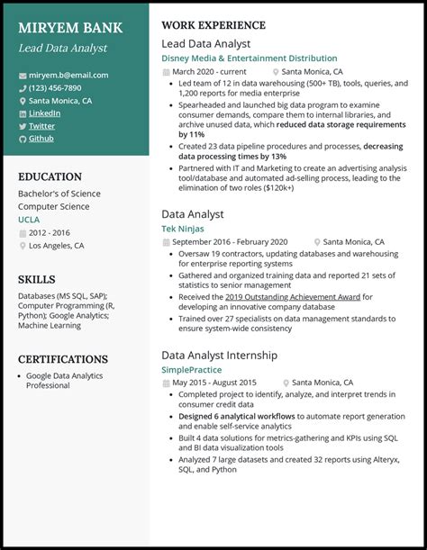 Lead Data Analyst Resume Examples For