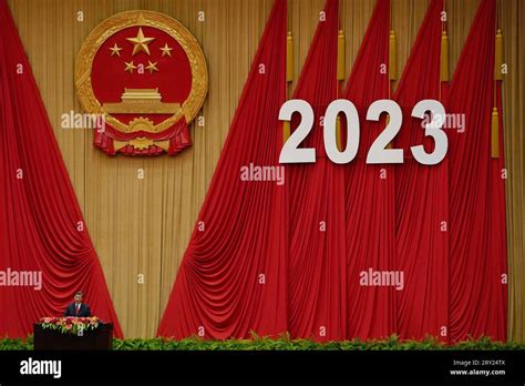 Chinese President Xi Jinping Delivers His Speech On Stage At A Dinner