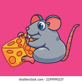 Cute Cartoon Mouse Eating Cheese Isolated Stock Vector (Royalty Free ...