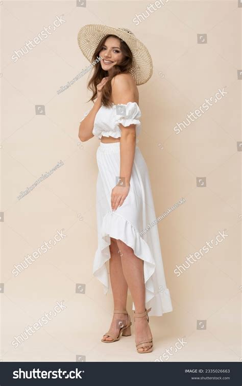 Very Attractive Brunette Straw Hat White Stock Photo Shutterstock