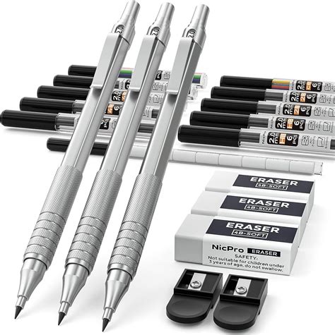 Nicpro 2mm Druckbleistifte Set mit Etui 3 Stücke Fallminenstift Metall