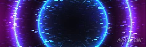 Synthwave Neon Background Glitch Effect Blue Circle S Style