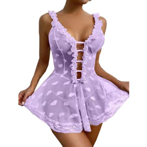 Womens Sexy Lace Lingerie Babydoll Nightdress Thong G String Sleepwear