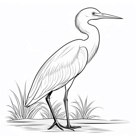 Premium AI Image Egret Drawings Charm Flat Coloring Book Kawaii Line Art