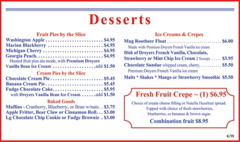 Dessert Menu: Original Jack's Country Kitchen Restaurant in Avalon, Catalina Island