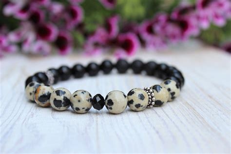 Bracelet En Pierres Semi Pr Cieuses Fait De Jaspe Dalmatien Etsy