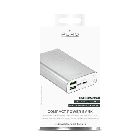 Köp Puro Power Bank 10000mAh 2USB A USB C 15W Silver