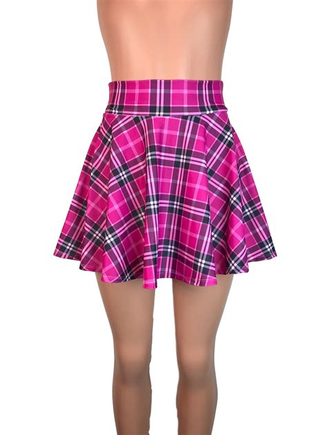 Pink Plaid High Waisted Skater Skirt Clubwear Rave Wear Etsy