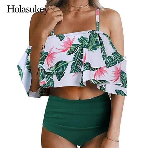 Holasukey S Lido Volantes Alta Cintura Bikinis Set Traje De Ba O