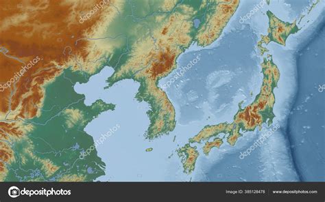 Japan Close Perspective Country Outline Topographic Relief Map Stock