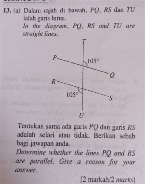 Solved A Dalam Rajah Di Bawah Pq Rs Dan Tu Ialah Garis Lurus