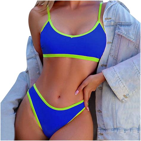 UTSJKR Bandeau Bikini Sets For Women Adjustable Splicing Color High Cut
