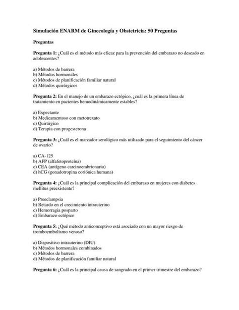 Simulaci N Enarm De Ginecolog A Y Obstetricia Preguntas Meta Udocz