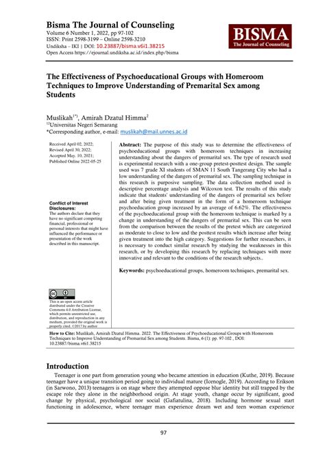 Pdf The Effectiveness Of Psychoeducational Groups With Homeroom