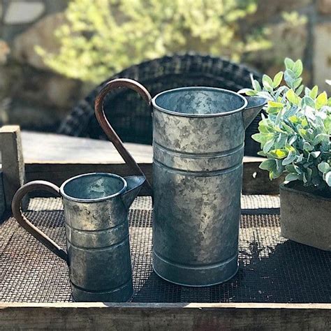 Galvanized Metal Water Pitcher Set Farmhouse Homes Farmhouse Decor Pitcher Set Water Pitchers