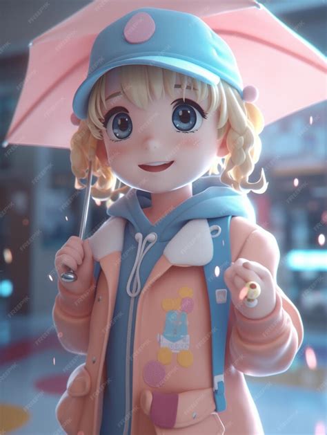 premium ai image anime character  umbrella   mall generative ai