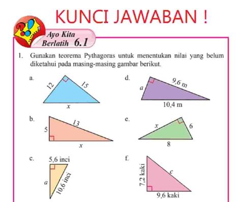 Teorema Pythagoras Untuk Menentukan Nilai Yang Belum Diketahui