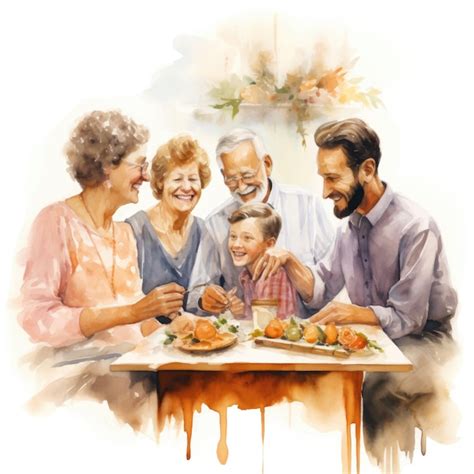 Familia feliz sentada en la mesa del comedor ilustración de pintura