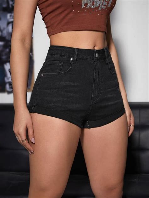 SHEIN EZwear Shorts En Mezclilla Con Lavado Bajo De Doblez Moda De