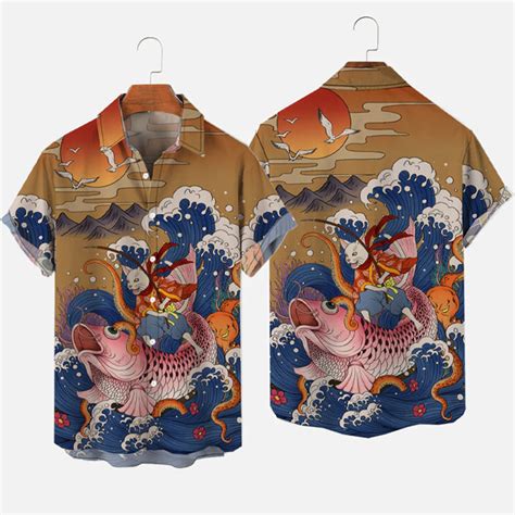 Japanese Ukiyo E Cat Pussy Short Sleeve Shirt Helloice Apparel