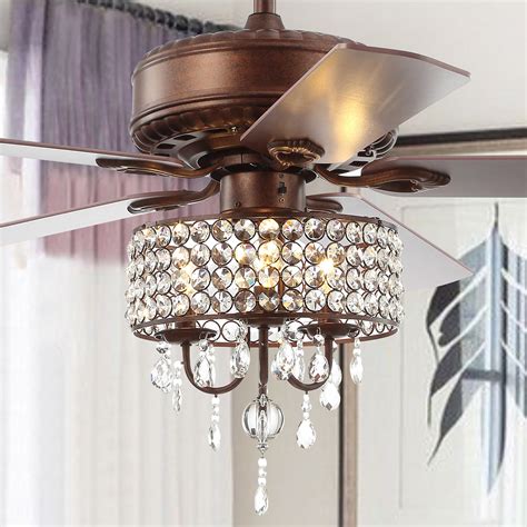 Flush Mount Ceiling Fan With Crystal Light | Shelly Lighting