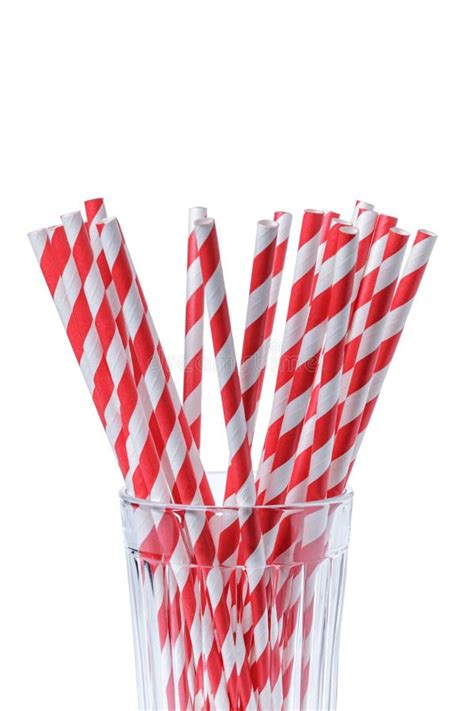 Red Striped Papaer Straws In Glass Stock Photo Image Of Party Cafe