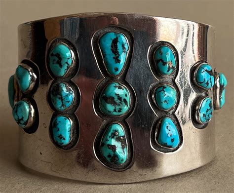 Albert Cleveland Navajo Modernist Silver And Kingman Turquoise Cuff