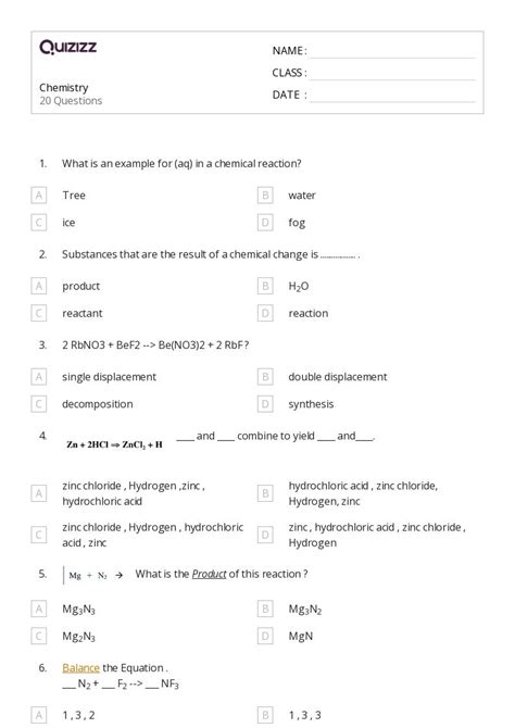 50+ Chemistry worksheets for 11th Class on Quizizz | Free & Printable