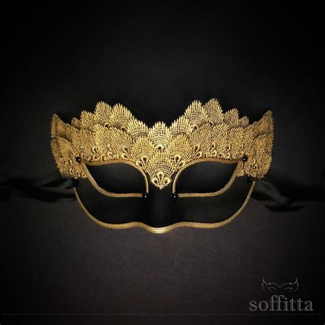 Black Gold Lace Masquerade Mask Venetian Style Halloween Etsy Australia