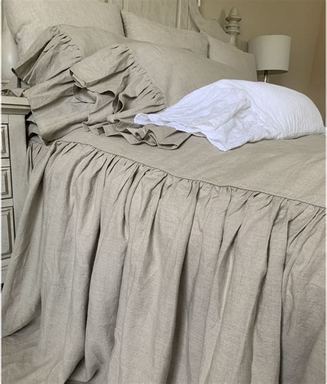 Dark Linen Bedspread With Ruffled Bed Cover Ruffle Linen Bed - Etsy