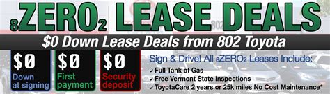 Zero Down Toyota Lease Deals 802 Toyota Of Vermont