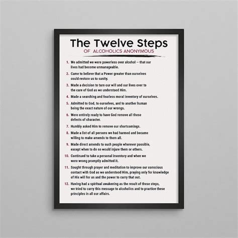 The Twelve 12 Steps Of Alcoholics Anonymous A A Poster 3 Etsy