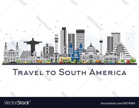 South America Skyline With Famous Landmarks Vector Image