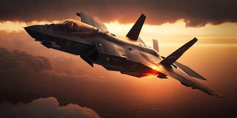 Premium Photo | Military F35 plane flying over amazing sunset AIGenerated