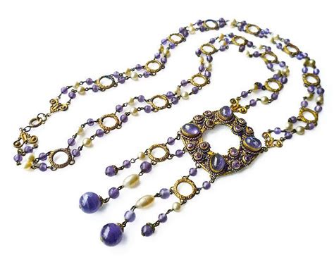 Art Deco Necklace Czech Glass Czechoslovakia Purple Beads Etsy Czech Jewelry Art Deco