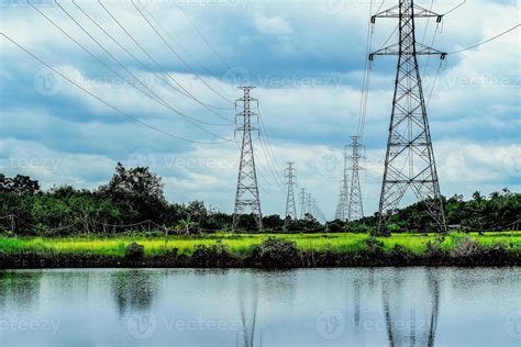 High Voltage Transmission Towers Complex Steel Structures In Rural